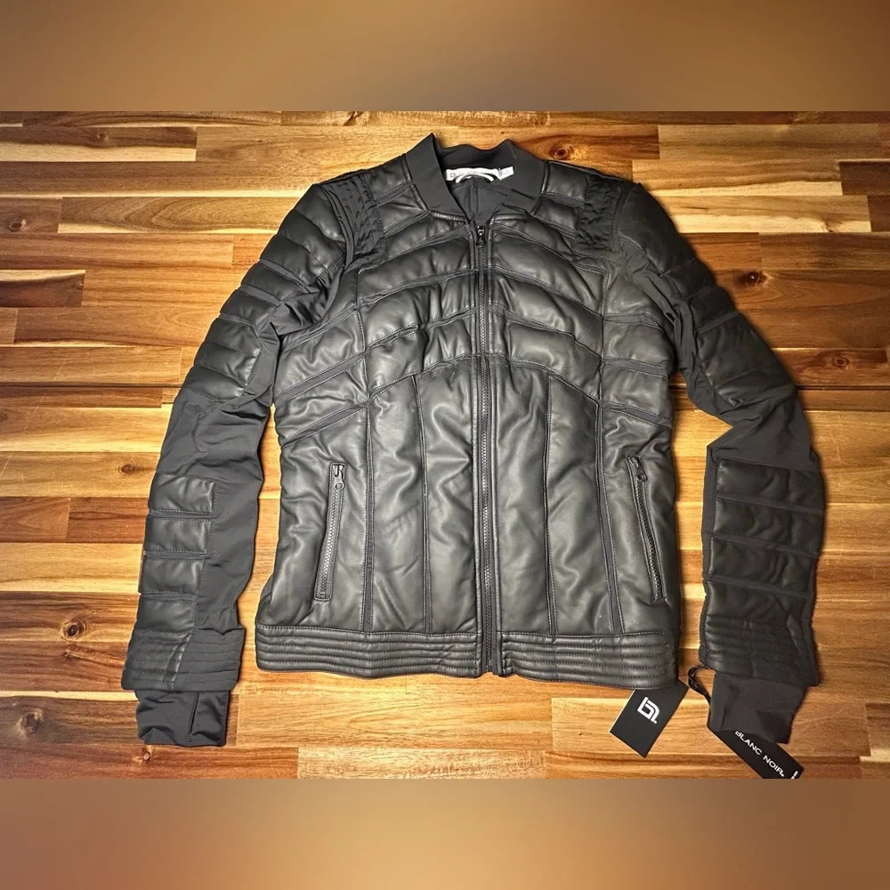 NWT! blanc noir Black Quilted Leather Jacket - Picture 5 of 15